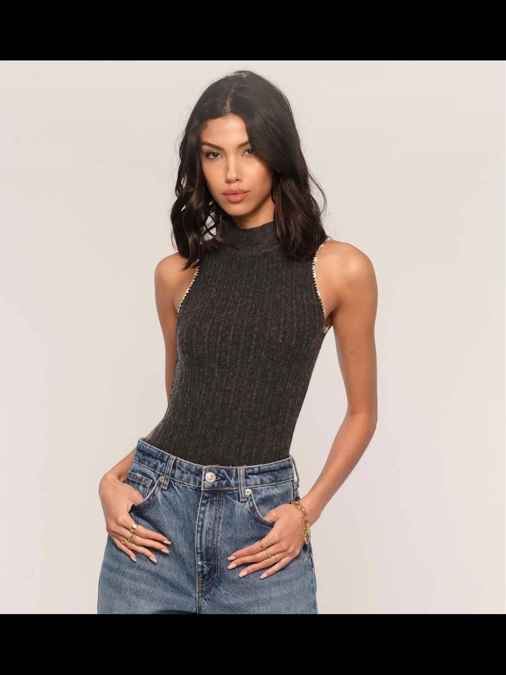 Heartloom Charcoal Ribbed Mock Neck Tank